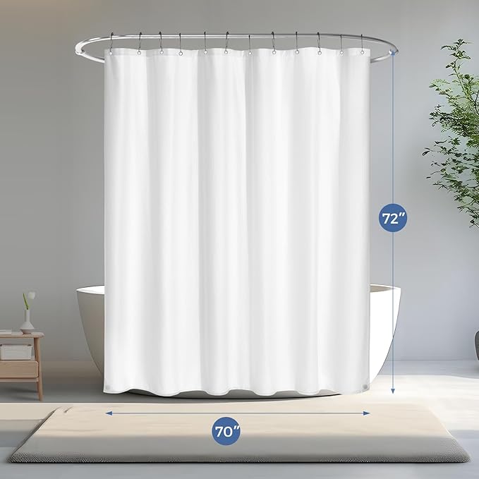 downluxe Waterproof Fabric Shower Curtain Liner, Soft Cloth Shower Liner with Magnets, Machine Washable & Hotel Quality Bathroom Curtain, 70" W x 72" L, Waffle White