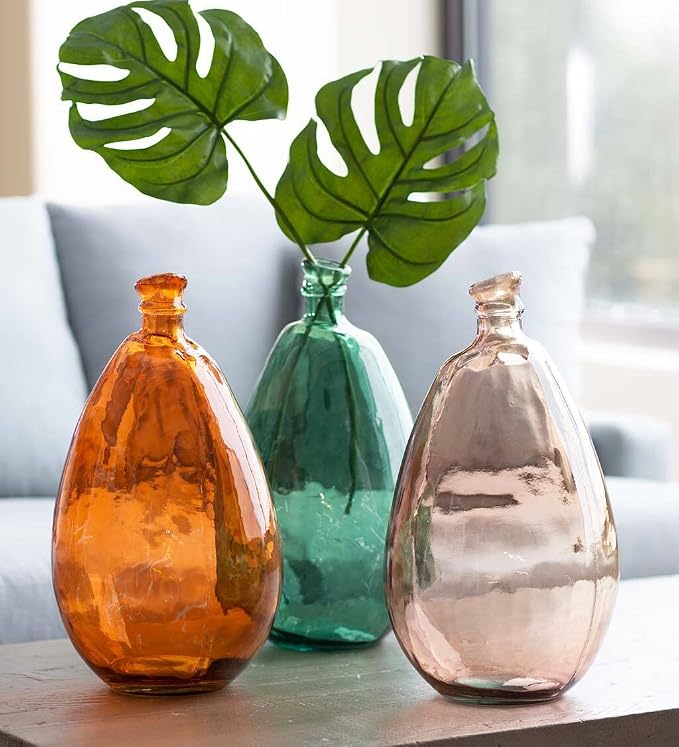 VivaTerra Recycled Tall Glass Balloon Vase – Handblown Glass Vases for Centerpieces – Unique Organic Shape in a Delicate Amber Color – Sustainable and Unique Home Decor (19" H x 10" Dia.)