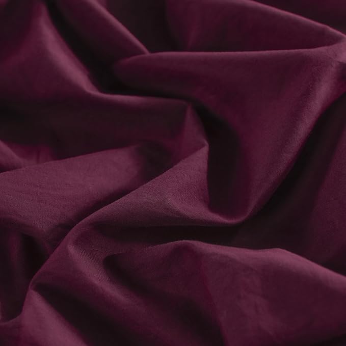 NEXHOME PRO 100% Washed Cotton Duvet Cover Full Size, Ogranic Natural Linen Feel Breathable Bedding Set with Zipper Closure, 3 Pieces Duvet Cover Set Wine (No Comfortert) 8090