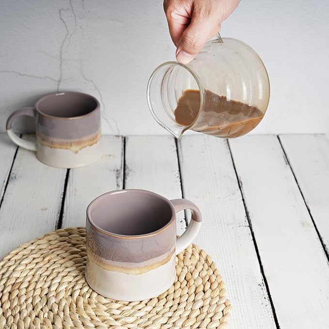 Bosmarlin Large Stoneware Coffee Mug Set of 2, Big Tea Cup for Office and Home, 15Oz, Dishwasher and Microwave Safe (Purple, 2)