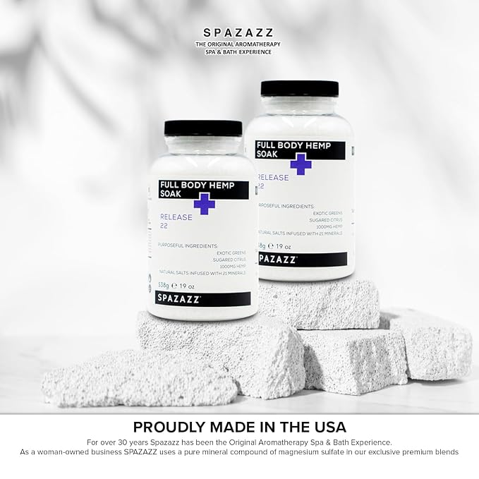 Spazazz Full Body Hemp Soak - 1000mg Hemp - Spa Hot Tub & Bath Aromatherapy Bath Salt Crystals - 538g/19oz (Release 22)
