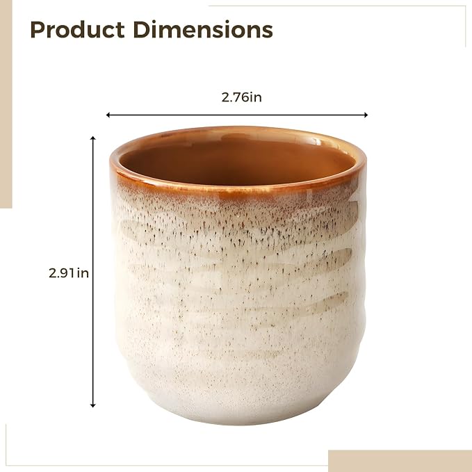 4 PCS Japanese Style Ceramic Tea Cups, Glazed Ceramic Coffee Cups, Handmade Pottery Drinkware, 7 oz Cups for Tea, Coffee, Matcha, Water