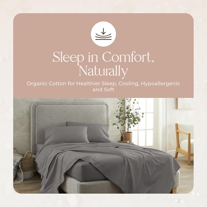 100% Organic Cotton Pillow Cases Queen Size Set of 2-100% Cotton Pillowcases GOTS Certified 300 Thread Count - Naturally Cooling Comfortable Breathable & Soft Pillow Cases (Stone, Queen)