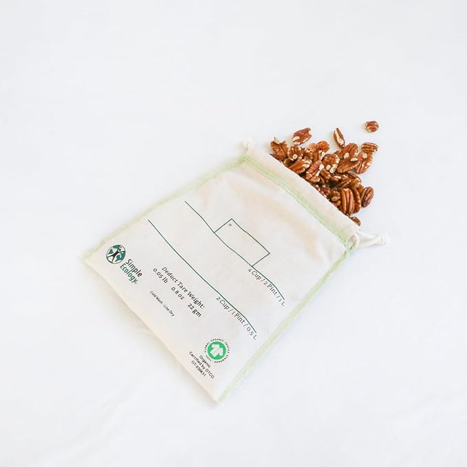 Simple Ecology Organic Cotton Reusable Bulk Bin Bags - Set of 6 (2 ea. L, M, S)
