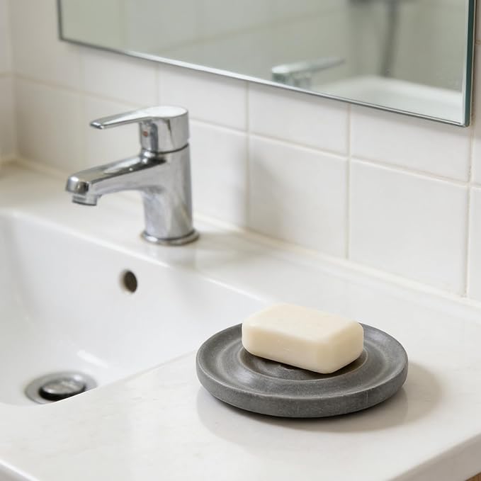 Diatomite Soap Dish: Compact Self-Dry Soap Container - Bathroom Accessory Stone Drying Mat for Kitchen Counter Countertop - Water Absorbing Coaster