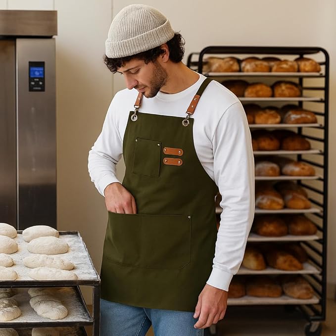Chef Aprons for Men Canvas Apron with Large Pockets and Adjustable Neck Strap for Cooking,BBQ, Gardening