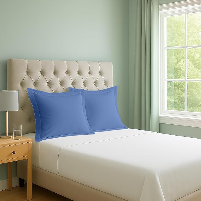 2 Pack Euro Pillow Shams 24x24 – 600 Thread Count 100% Organic Cotton Medium Blue Square Pillow Covers with 2 Inch Flange, Soft & Smooth Premium Hotel-Quality Pillowcases Set of 2