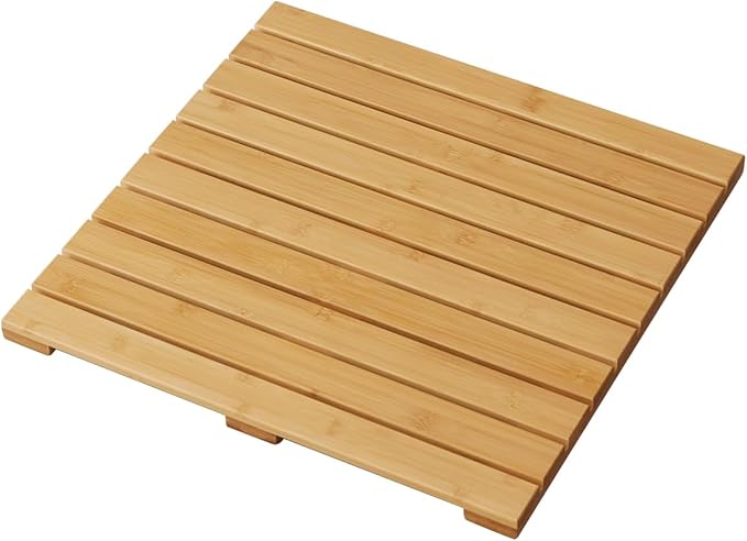 Bamboo Bath Mat for Shower with Non-Slip Rubber,Bathtub Mat,Floor Mat,Shower Mat for Indoor,Outdoor,Spa, Sauna, Pool (Natural, 20 * 20 * 1.4 inches)