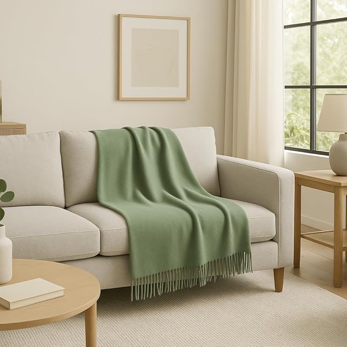 Lincove Pure Cashmere-Merino Wool Blanket - Warm & Soft Throw Blanket - 74"x55" Comfortable and Cozy Throw Blankets for Couch, Sofa, or Chair - Lightweight and Classic Throws - Sage