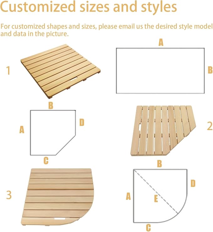 Eco-Friendly Natural Wooden Shower Mat, Non-Slip Bath Pedal with Handle, Adjustable Sizes (28x32in/71x81cm), Perfect for Bathroom Safety and Comfort, Drainage Design