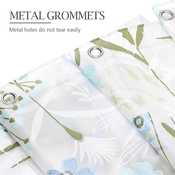 EVA Waterproof Shower Curtain Liner - Matte Clear & Frosted Design with 12 Hooks, Soft Touch, Privacy & Light Transparency, Ideal for Bathroom Decor (Fragrant Grass, 72" x 72")
