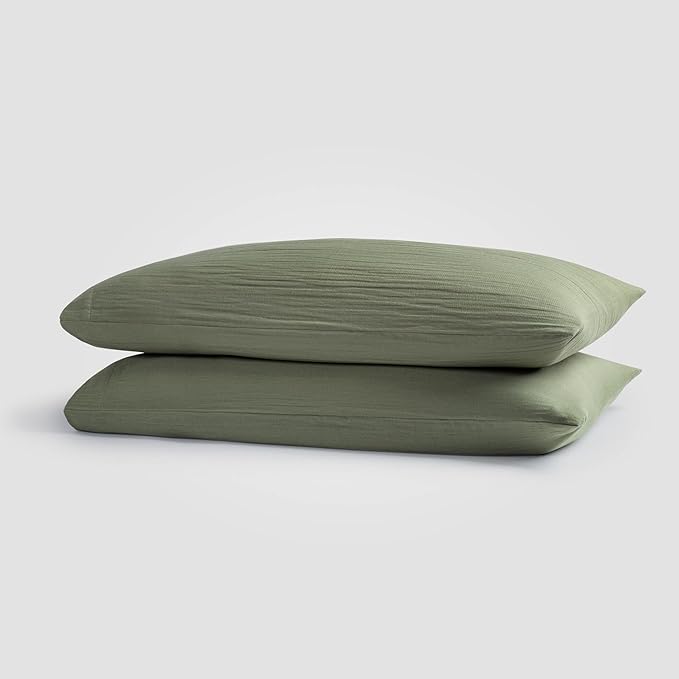 Zen Queen Sheet Set, Sage Green 100% Cotton Gauze 4-Pc. Sheet Set, Oeko-TEX Certified Queen Sheets, with Flat Sheet, Fitted Sheet and 2 Pillowcases, Earth Tone Bedding