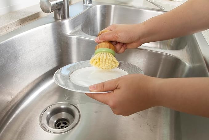 Bamboo Naturals Greenery Mini Scrub Brush, Made of Sustainable Bamboo and Recycled Plastic, Scrub Pots, Pans, Vegetables, and More, Pack of 2