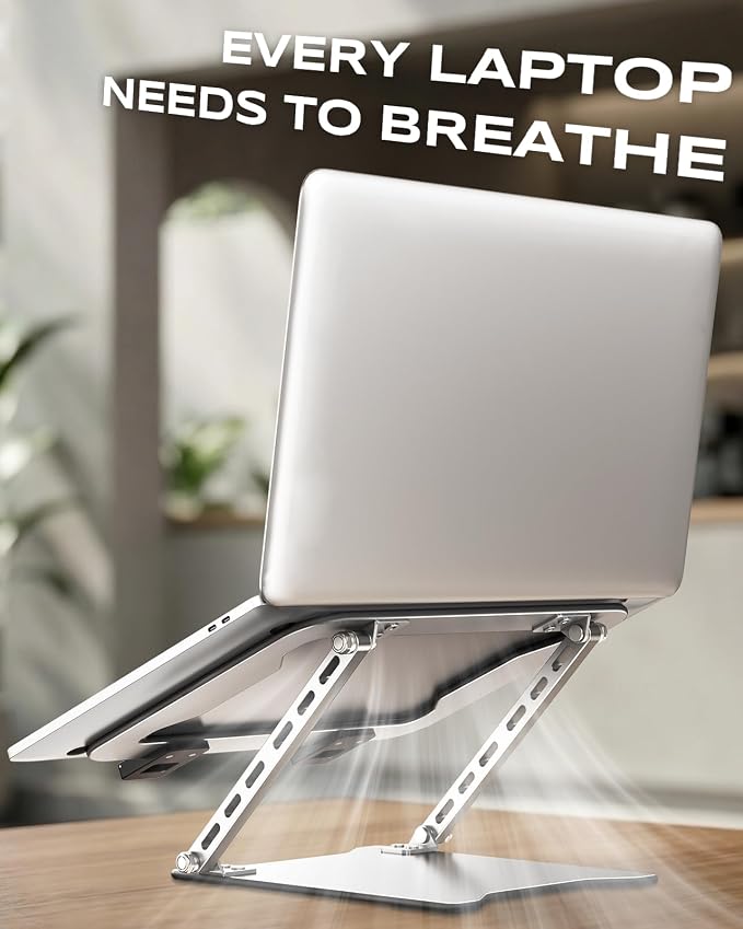 RIWUCT 2026 Ultra-Slim Portable & Height Adjustable Laptop Stand for Desk | Dual-Bar Support Laptop Riser Holder, Ventilated Computer Printer Stand, Compatible with MacBook/Dell/HP(10-15.6")