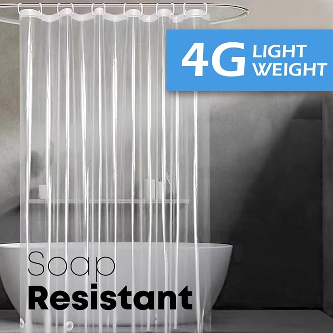 PEVA 4G Clear Shower Curtain Super Durable Plastic 72 Length, Weighted Standard 70 x 72, Bathroom Shower Curtain Liners with 3 Magnet