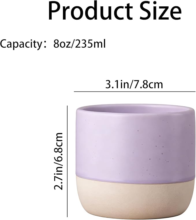 Japanese Ceramic Mug, Vintage Tea Cup, 8oz Cup, No Handle Drinking Cup for Latte Milk Water Beverage Juice Microwave and Dishwasher Safe (Purple)