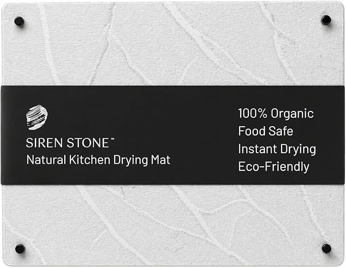 LARGE White Stone Dish Drying Mat for Kitchen Counter - Premium Diatomaceous Earth Mat | Quick Drying, Super Absorbent | (19" x 15") Non-Toxic, BPA-Free, Eco-Friendly | Female Founded USA Brand