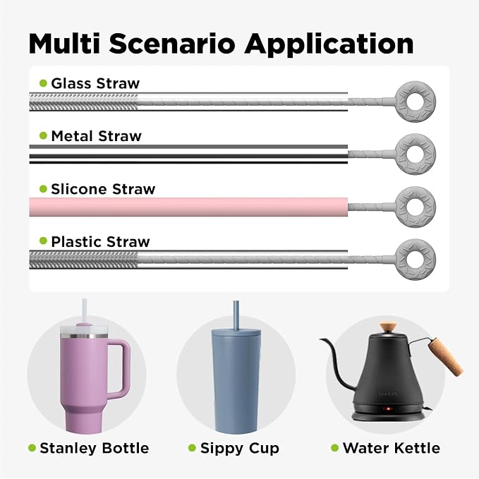 Silicone Straw Cleaner Brush, 2 Pcs Reusable Cleaning Brushes for Straws, 6mm&9mm, Gray
