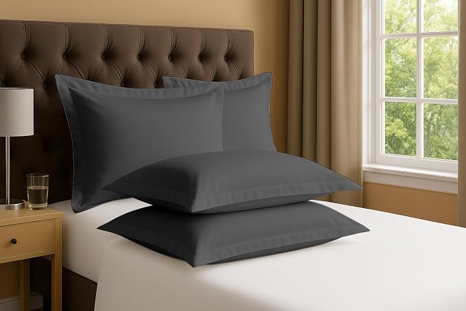2 Pack Pillow Shams King Size 20x40 – 600 Thread Count 100% Organic Cotton Grey Pillow Covers with 2 Inch Decorative Flange, Soft & Smooth Premium Hotel-Quality Pillowcases Set of 2