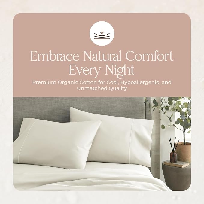 Organic King Fitted Sheet Only Deep Pocket - 100% Organic Cotton Sheets with Soft Breathable 500 Thread Count Sateen Weave GOTS & Fairtrade Certified - Fitted Bed Sheets Only (Natural, King)