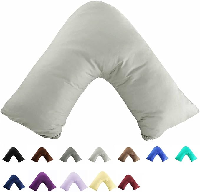 TAOSON 100% Cotton 300 Thread Count Soild Envelope Style V Shaped/Tri/Boomerang Standard Pillow Case Cushion Cover Only Cover No Insert (Light Grey)