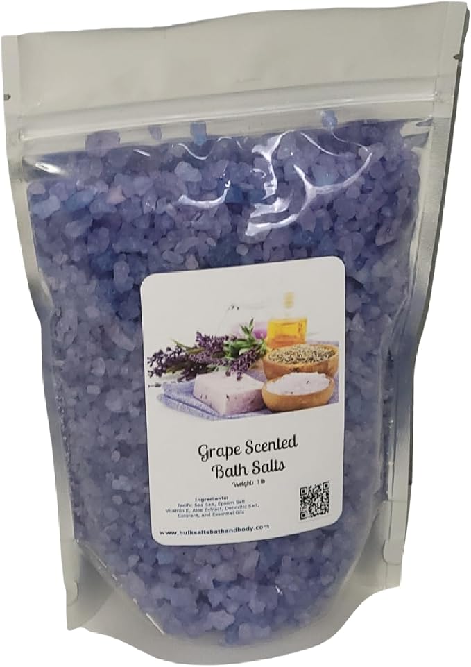Bath Salts | 1lb Bag (16oz.) | Choose Your Scent | Epsom Salt | Sea Salt| Bathing | Body Care | Beauty | Relaxation | Spa | Pedicure | Manicure | Soak (Grape)