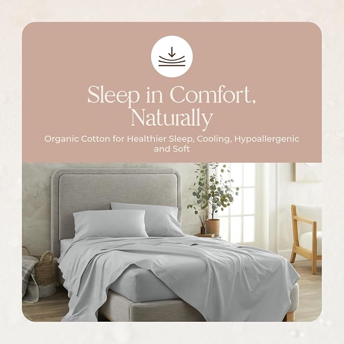 100% Organic Cotton Pillow Cases King Size Set of 2-100% Cotton Pillowcases GOTS Certified 300 Thread Count - Naturally Cooling Comfortable Breathable & Soft Pillow Cases (Shore, King)