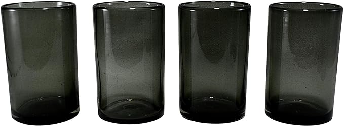MAREY Hand Blown Drinking Glasses Artisan Crafted from Mexico Set of 6 pieces (Smoke, Water 16 Oz.)
