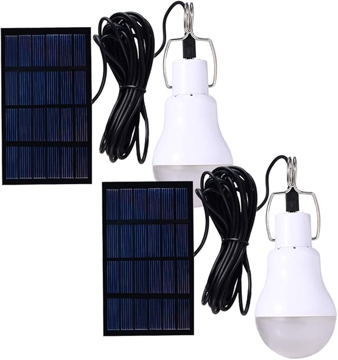 ABZXT Solar Powered Lamp Portable Led Bulb Lights Solar Energy Panel Led Lighting for Camp Tent Night Fishing Emergency Lights Flash 350LM(Pack of 2)