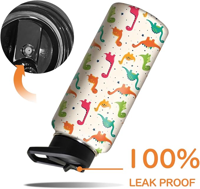 32oz Cute Dinosaur Water Bottle with Handle and Flip Straw, Animal Sports Stainless Steel Insulated Cup Travel Coffee Mug Tumbler, Birthday Mothers Day Chritmas Gifts for Women