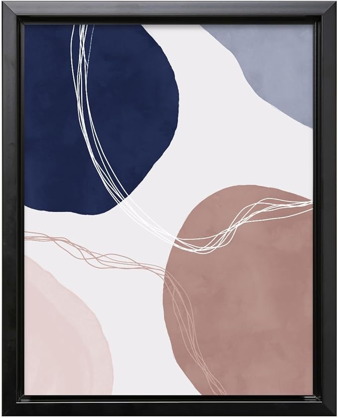Monem Art Abstract Organic Shapes Print - Scandinavian Blue Geometric Poster - Wall Decor for Living Room, Bedroom or Office - 12x16 Black Framed CANVAS Wall Art by Mareike Bohmer