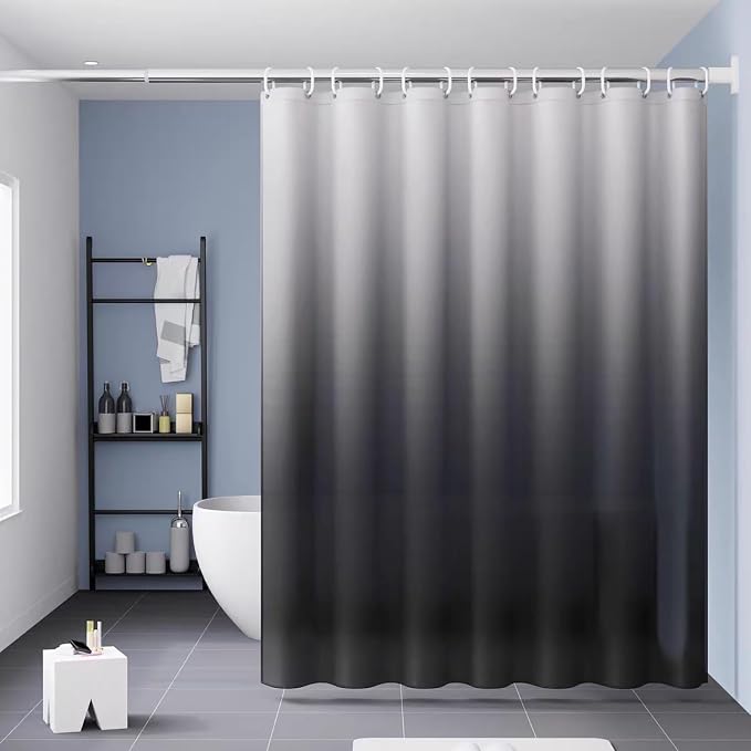 TIKABC Shower Curtain Liner, 4G PEVA Shower Liner, Plastic Waterproof Shower Curtains, with Grommet Holes and 3 Magnetic Weights(Gradient Grey)