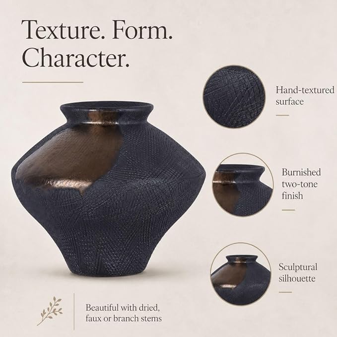 Wabi Sabi Rusty Vintage Vase, 6.3" Tall Wabi Sabi Decor Rustic Farmhouse Pottery Vase for Centerpiece, Textured Pottery Flower Vases for Home Decor, Table, Living Room, Bathroom, Kitchen (6.3 in)