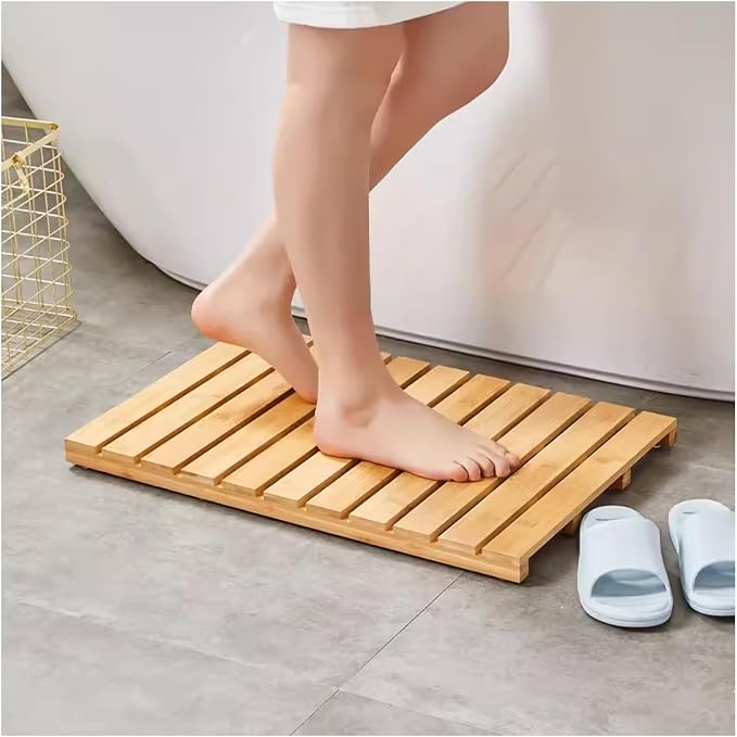 Teak Shower Mat Foldable Luxury Wooden Non-Slip Wood Bath Mat for Bathroom Bathtub Indoor Outdoor,Non-Slip Nanmu Wood Bath Mat - Water-Resistant Spa Mat for Shower, Pool & Bathtub - Natural