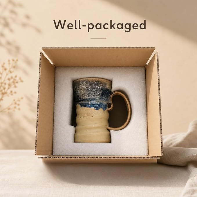17oz Large Unique Cool Tall Handmade Ceramic Coffee Mug with Comfortable Big handle, Big Pottery Tea Mug, Artisanal Stoneware Coffee cup, Rustic Lead-free Tea Cups, Microwave safe Coffee Cup
