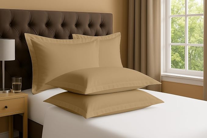 2 Pack Pillow Shams Queen Size 20x30 – 600 Thread Count 100% Organic Cotton Taupe Pillow Covers with 2 Inch Flange, Soft & Smooth Premium Hotel-Quality Pillowcases Set of 2