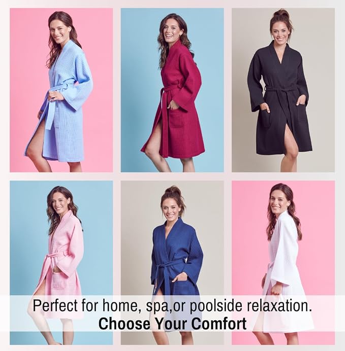 Soft Touch Linen Women's Kimono Waffle Robe-Luxurious & Absorbent & Quick Dry-Cotton & Polyester Blend