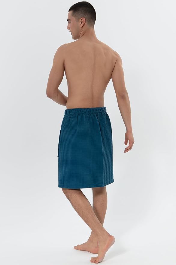 SEYANTE Men's Organic Waffle Spa Wrap – GOTS Certified 100% Turkish Cotton, Adjustable Closure, Same-Color Piping