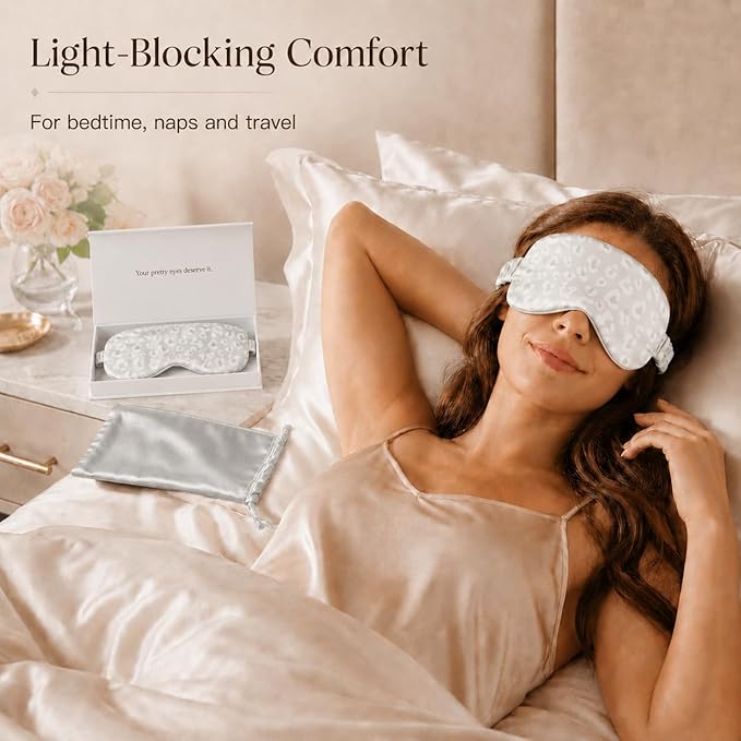 Silk Sleep Mask Light Blocking Luxury 100% Mulberry 22mm Silk Eye Mask Eye Cover Blindfold Ultra Soft Light & Comfy Anti Aging Skin Care with Travel Bag Gift Package