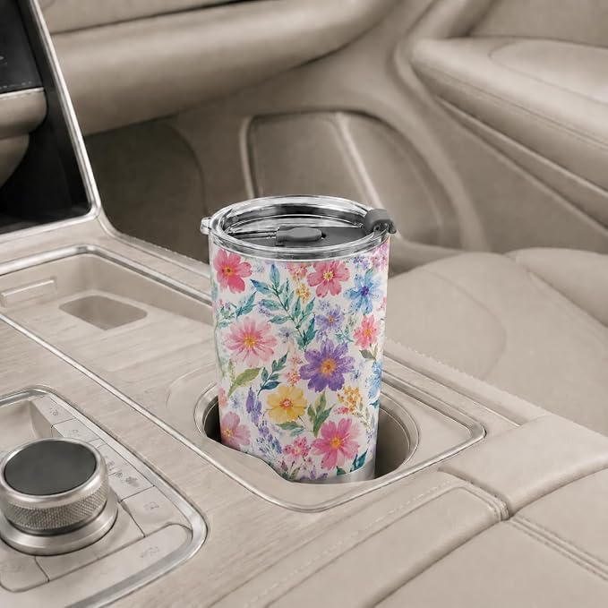 Stainless Steel Flower Cup with Lid, Women Birthday Gifts for Mom Friend Coworkers Teacher Sister Girlfriend Her, 20oz Vacuum Insulated Wine Tumbler, Coffee Travel Mug for Thanksgiving Christmas