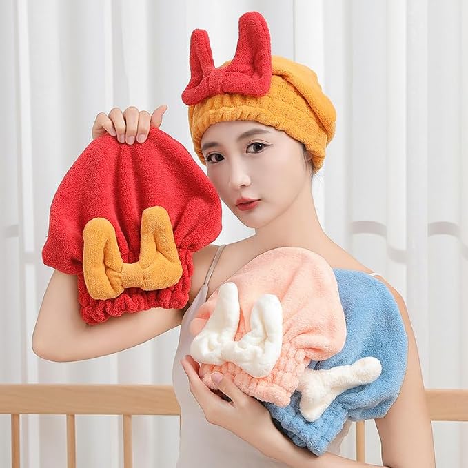 Microfiber Hair Drying Caps for Women 4 Pack | Ultra Absorbent Hair Towels Wrap Turban,Microfiber Bath Towels Bow Shower Cap for Wet Hair,Great Hair Products Gift for Girls