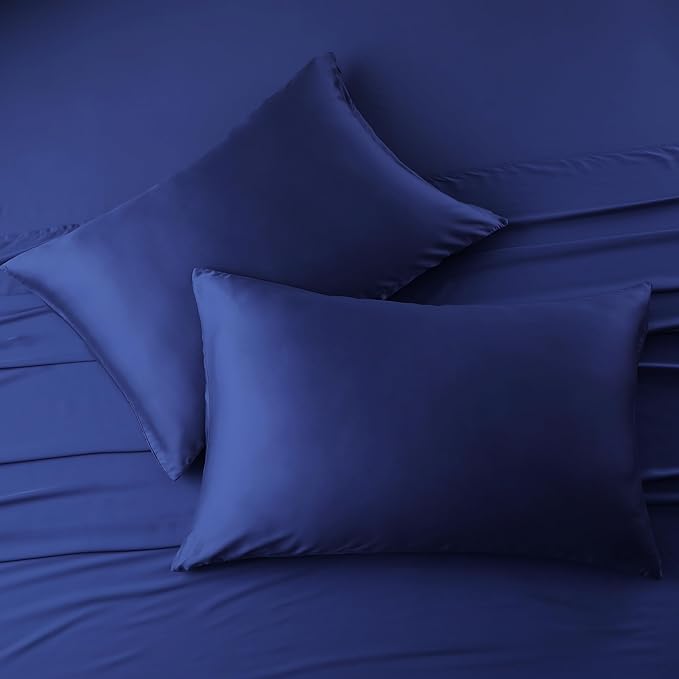 2 Pack Cooling Pillow Cases,Viscose Derived from Bamboo Pillow Protectors King Size Set of 2, 400 Thread Count Soft Silky Breathable Summer Pillow Cover with Zipper Hidden (2PCS, NavyBlue, King)