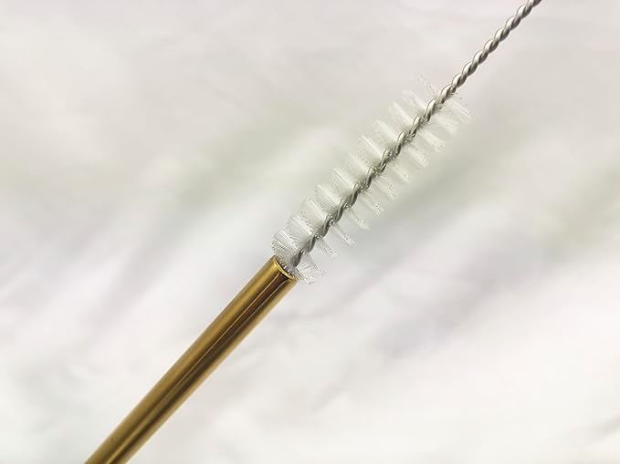 10 Pcs Stainless Steel Straws, Reusable Drinking Straws, Bent Metal Straw Sets with 2 Pcs Cleaning Brushes (Gold, 8.5 Inch)