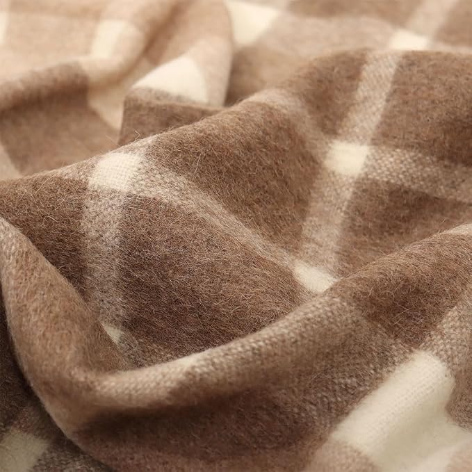 Superfine Alpaca Wool Throw Blanket - Lightweight Alpaca Merino Wool Throw Blankets | Soft Peruvian Alpaca Blanket Wool Blanket Scottish Design 70" x 60" (Beige/Ivory)