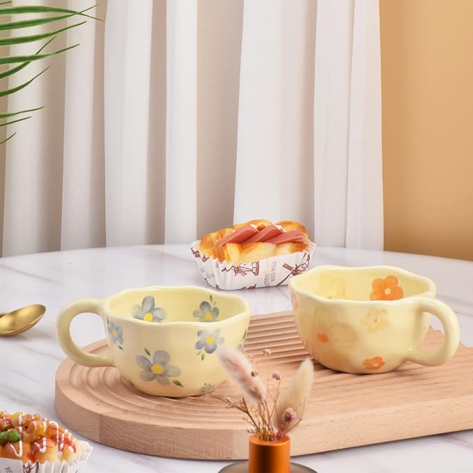 Koythin Ceramic Coffee Mug, Creative Flower Cup for Office and Home, Dishwasher and Microwave Safe, 8.5 oz/250 ml for Latte Tea Milk (Orange Flower)