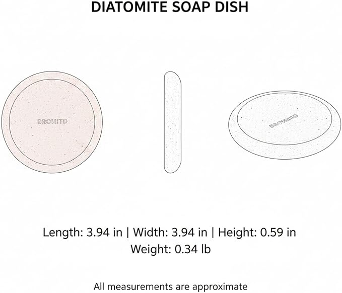 Round Diatomite Soap Dish, 3.9 Inch Natural Stone Bar Soap Holder for Bathroom Sink, Vanity, or Shower Ledge