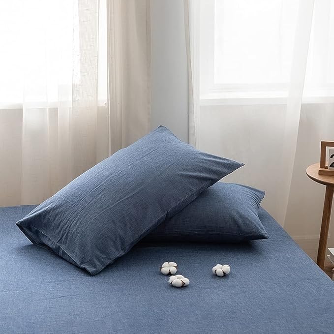 FACE TWO FACE Bedding Duvet Cover Set100% Washed Cotton Duvet Cover Linen Like Textured Breathable Durable Soft Comfy (King, Navy Blue)
