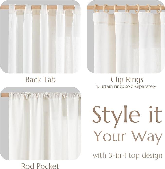 jinchan Extra Wide Sliding Door Curtain 84 Inch Length White Linen Curtains Semi Sheer Drapes for Patio Door Living Room Bedroom Home Office Light Filtering Drapes 100 Inches Wide 1 Panel