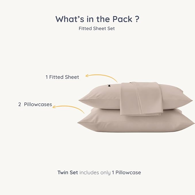 MakeMake Organics Organic Full Fitted Sheet Set GOTS Certified Organic Cotton Fitted Sheet with 2 Pillowcase Ultra Soft Non Toxic Breathable Hypoallergenic Colorful Neutral (Full, Solid Taupe)