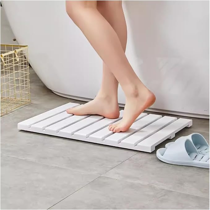 Teak Shower Mat Foldable Luxury Wooden Non-Slip Wood Bath Mat for Bathroom Bathtub Indoor Outdoor,Non-Slip Nanmu Wood Bath Mat - Water-Resistant Spa Mat for Shower, Pool & Bathtub - Indoor/O